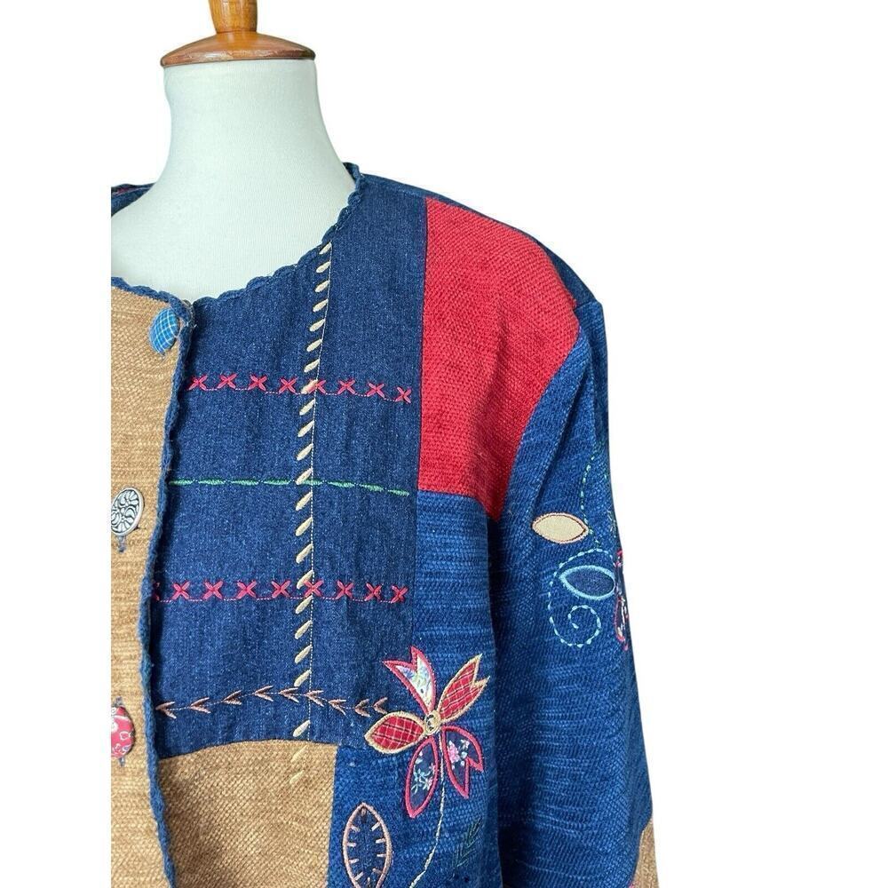 Koret City Blues Embroidered Patchwork Jacket Women 20W Floral Denim Vintage 80s - Picture 5 of 14